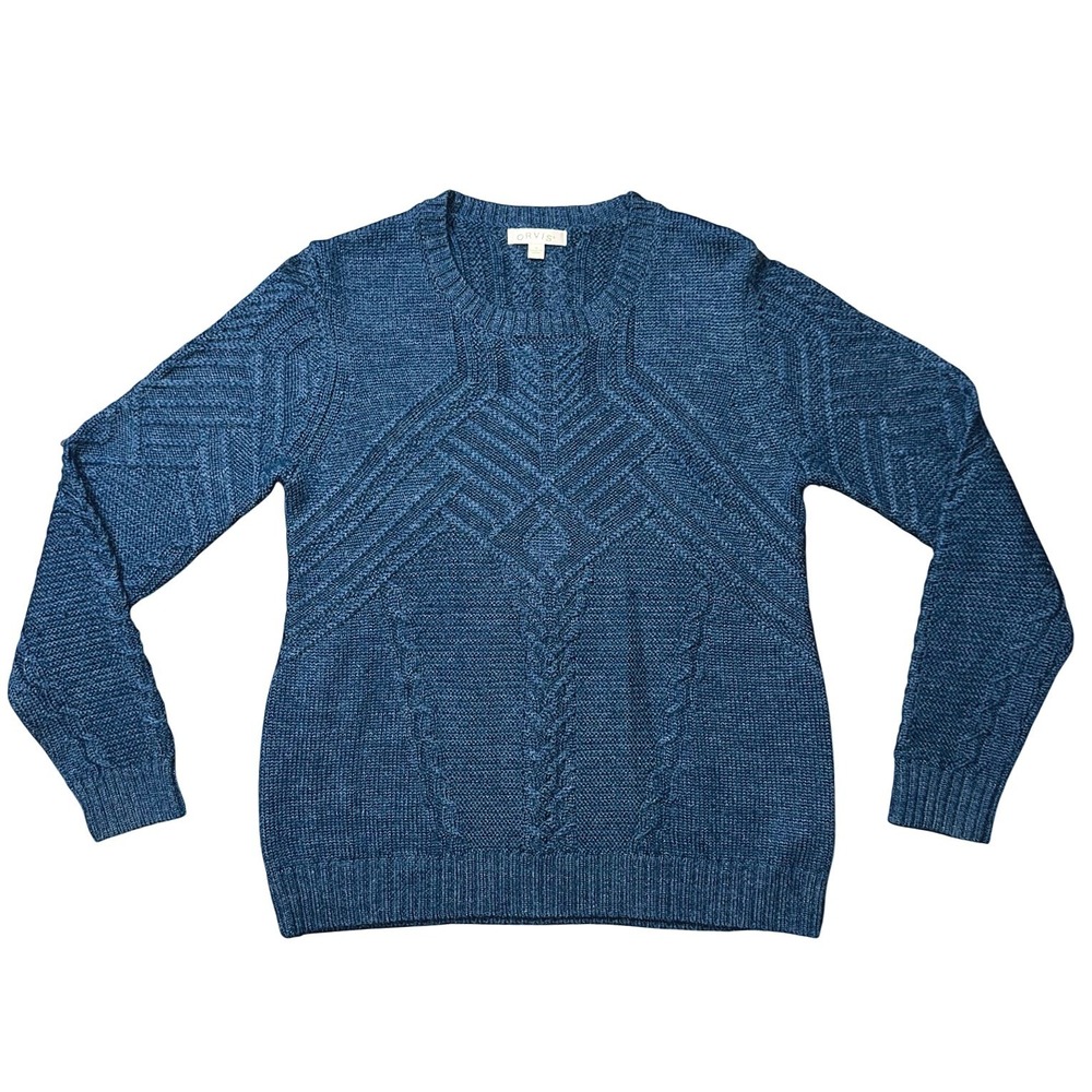 Orvis Womens Blue Cable Knit Crewneck Wool Blend Pullover Sweater Size M